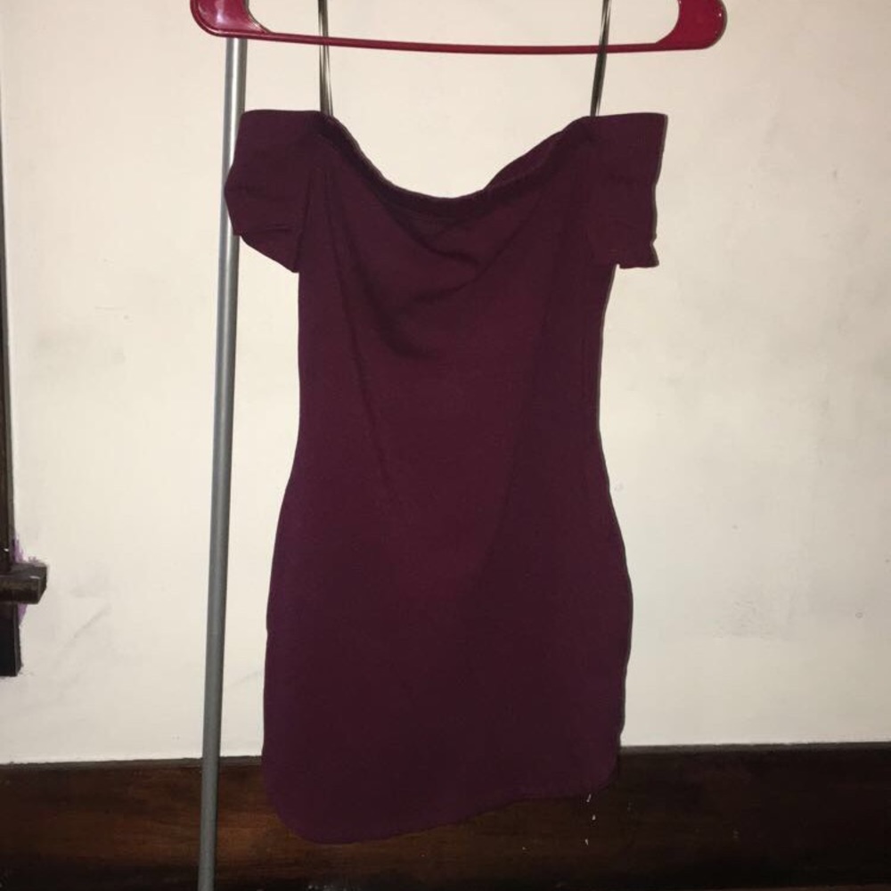off shoulder maroon dress